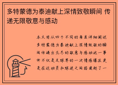 多特蒙德为泰迪献上深情致敬瞬间 传递无限敬意与感动 多特蒙德为泰迪献上深情致敬瞬间 传递无限敬意与感动