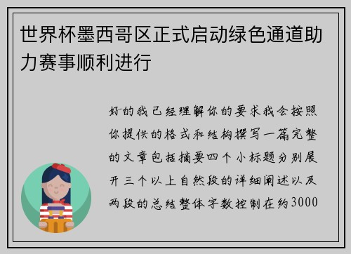 世界杯墨西哥区正式启动绿色通道助力赛事顺利进行